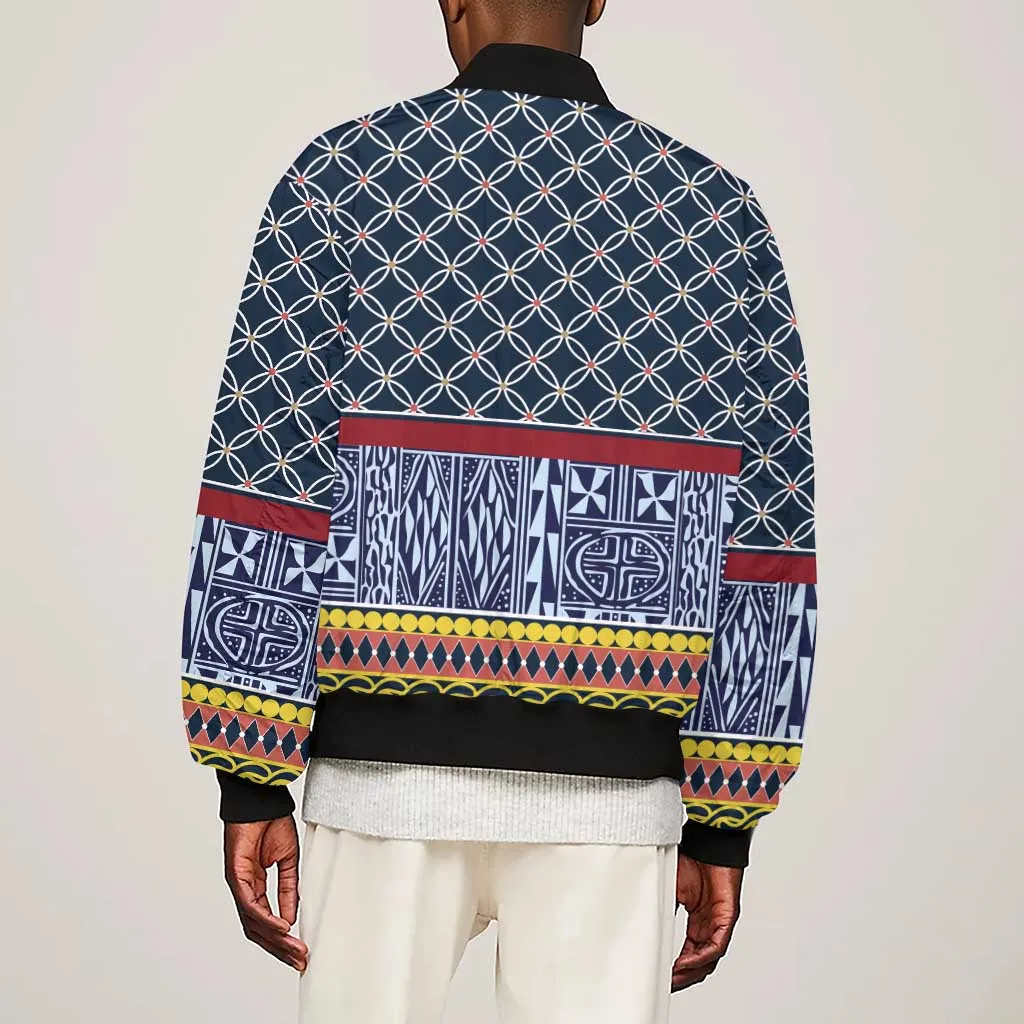 Toghu Bamenda Sleeve Zip Bomber Jacket Cameroon Traditional Pattern LT15