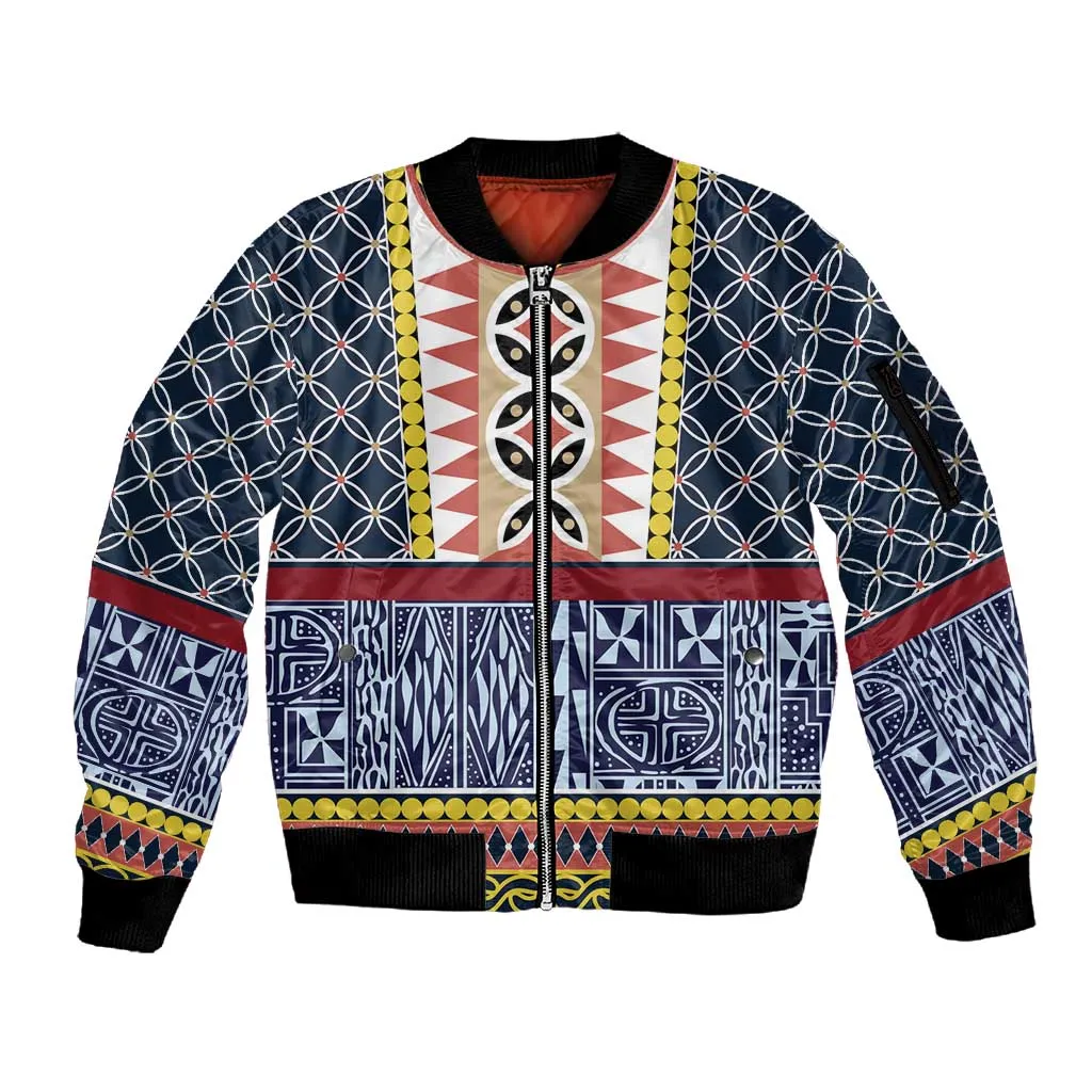 Toghu Bamenda Sleeve Zip Bomber Jacket Cameroon Traditional Pattern LT15