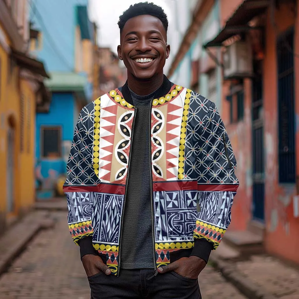 Toghu Bamenda Sleeve Zip Bomber Jacket Cameroon Traditional Pattern LT15