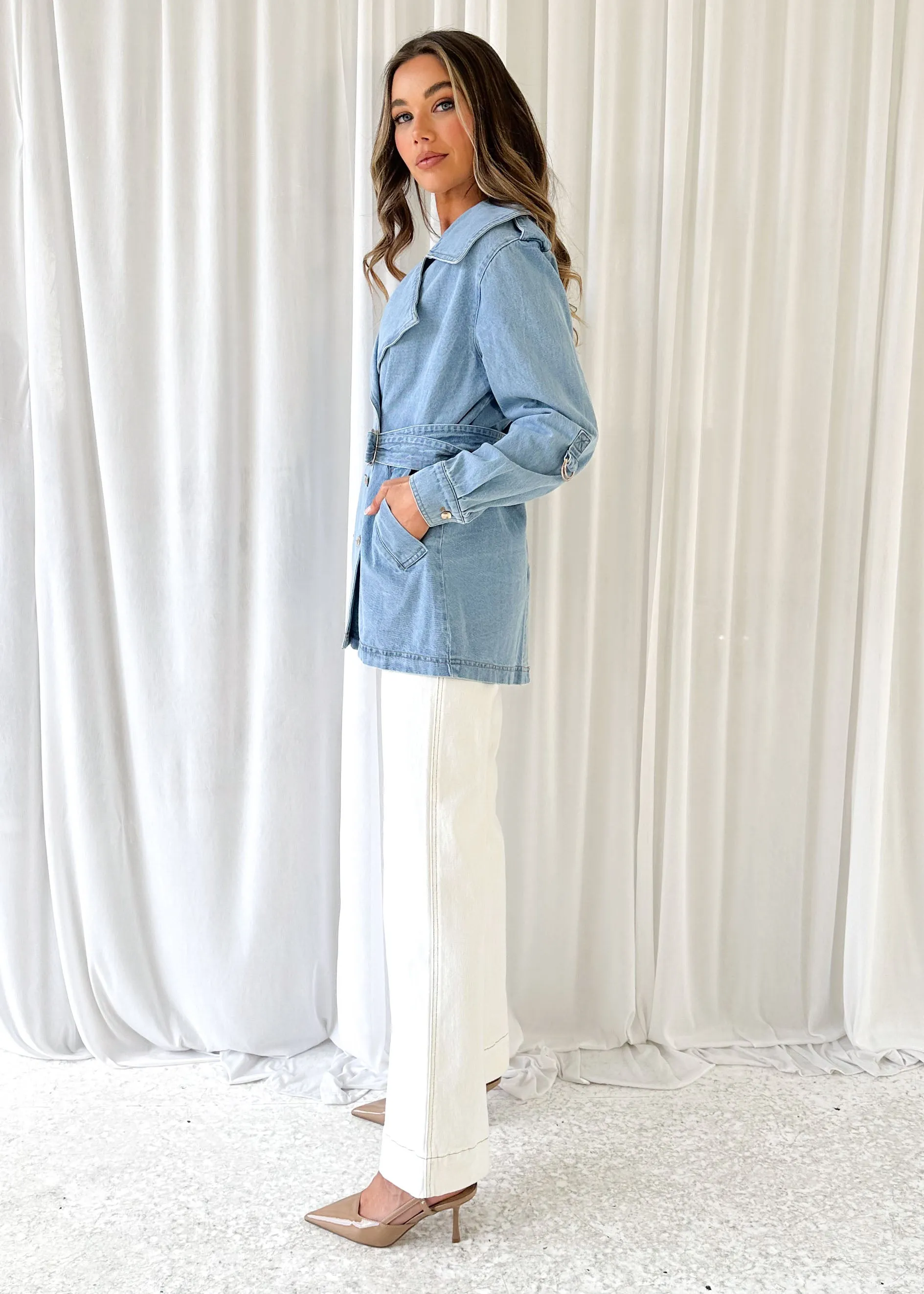 Traylo Denim Trench - Light Blue