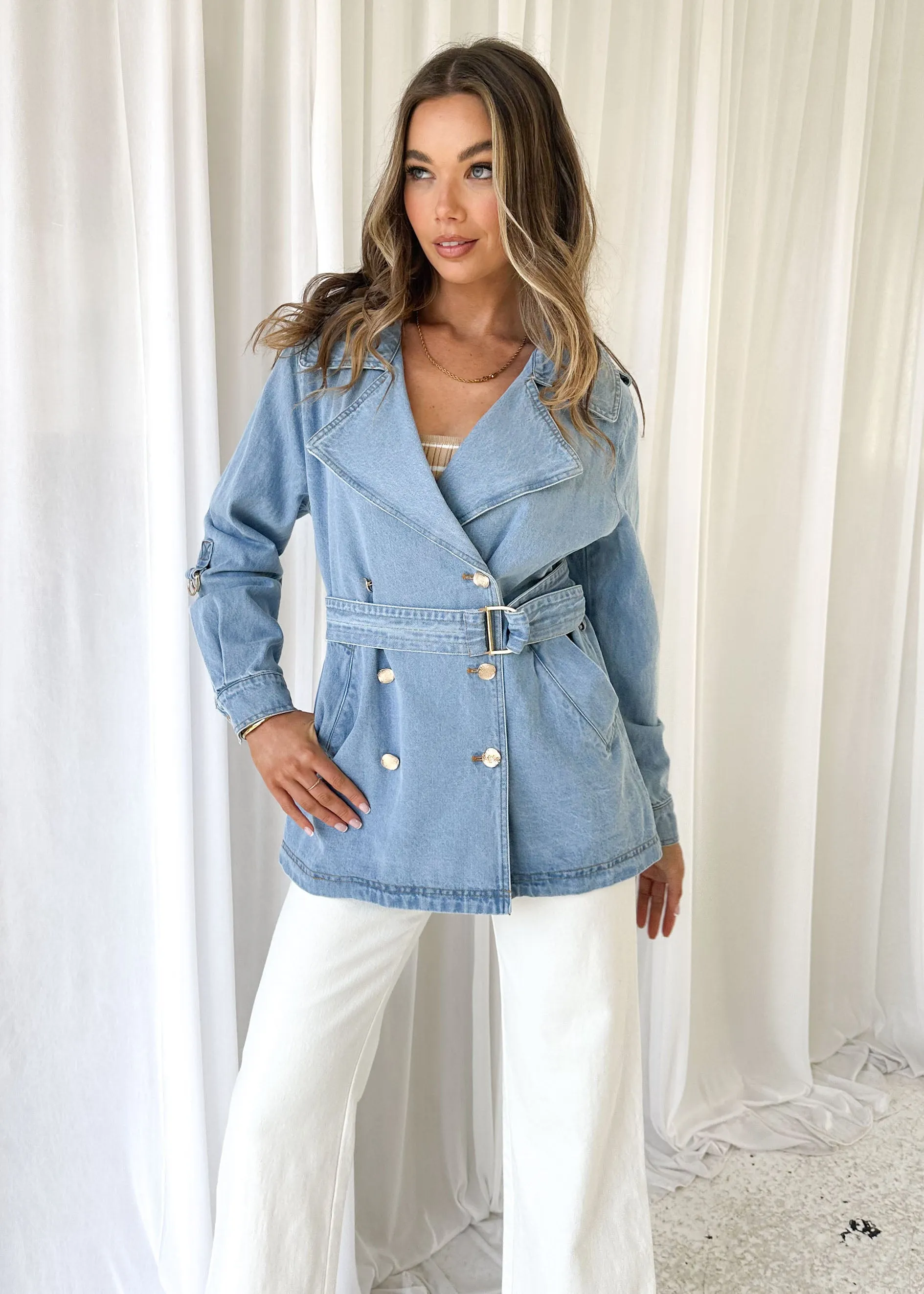 Traylo Denim Trench - Light Blue