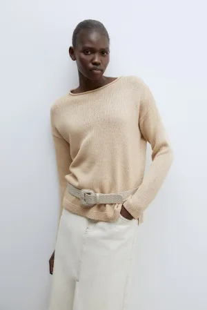 Trim detail plain sweater - Beige