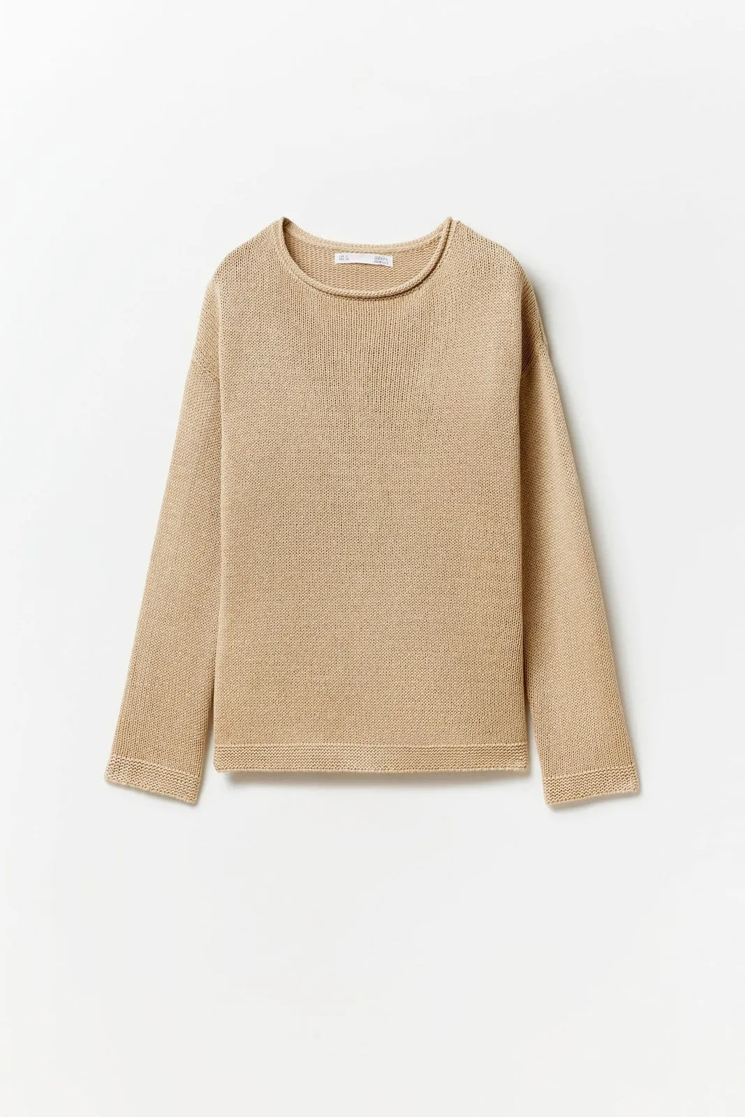 Trim detail plain sweater - Beige