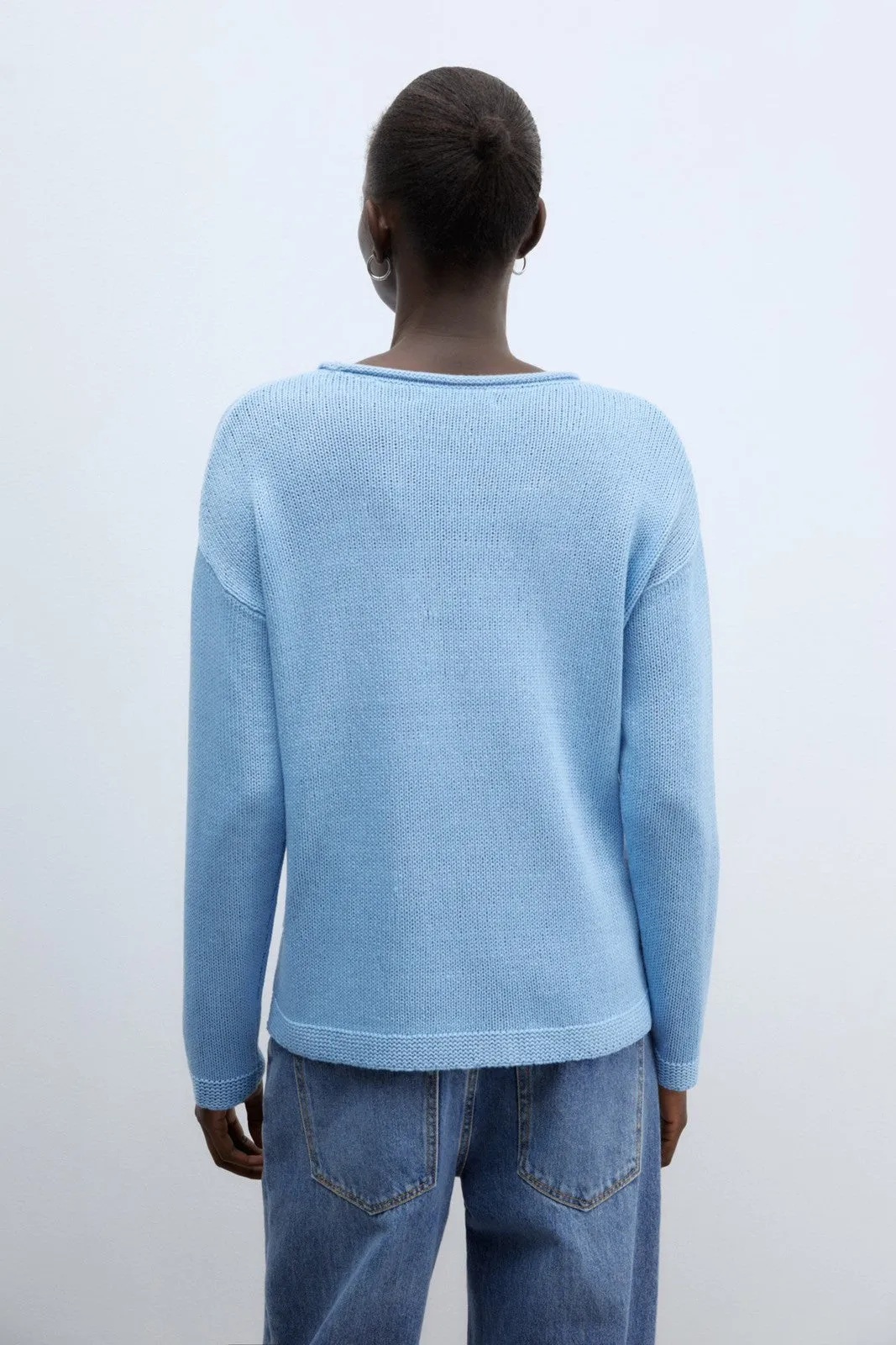 Trim detail plain sweater - Blue