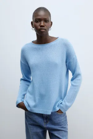 Trim detail plain sweater - Blue