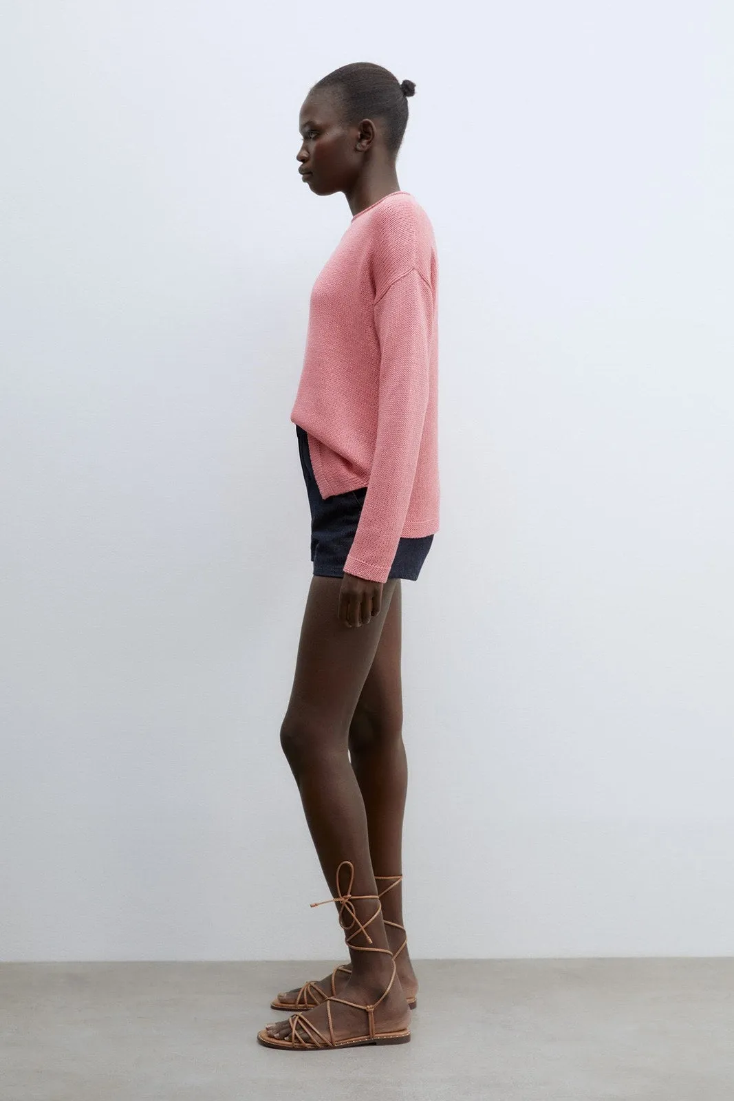 Trim detail plain sweater - Pink