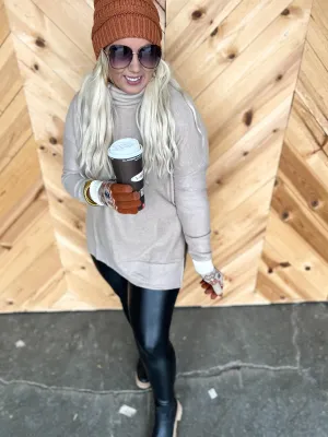 Turtle Neck Long Sleeve Side Slit Tunic - Final Sale