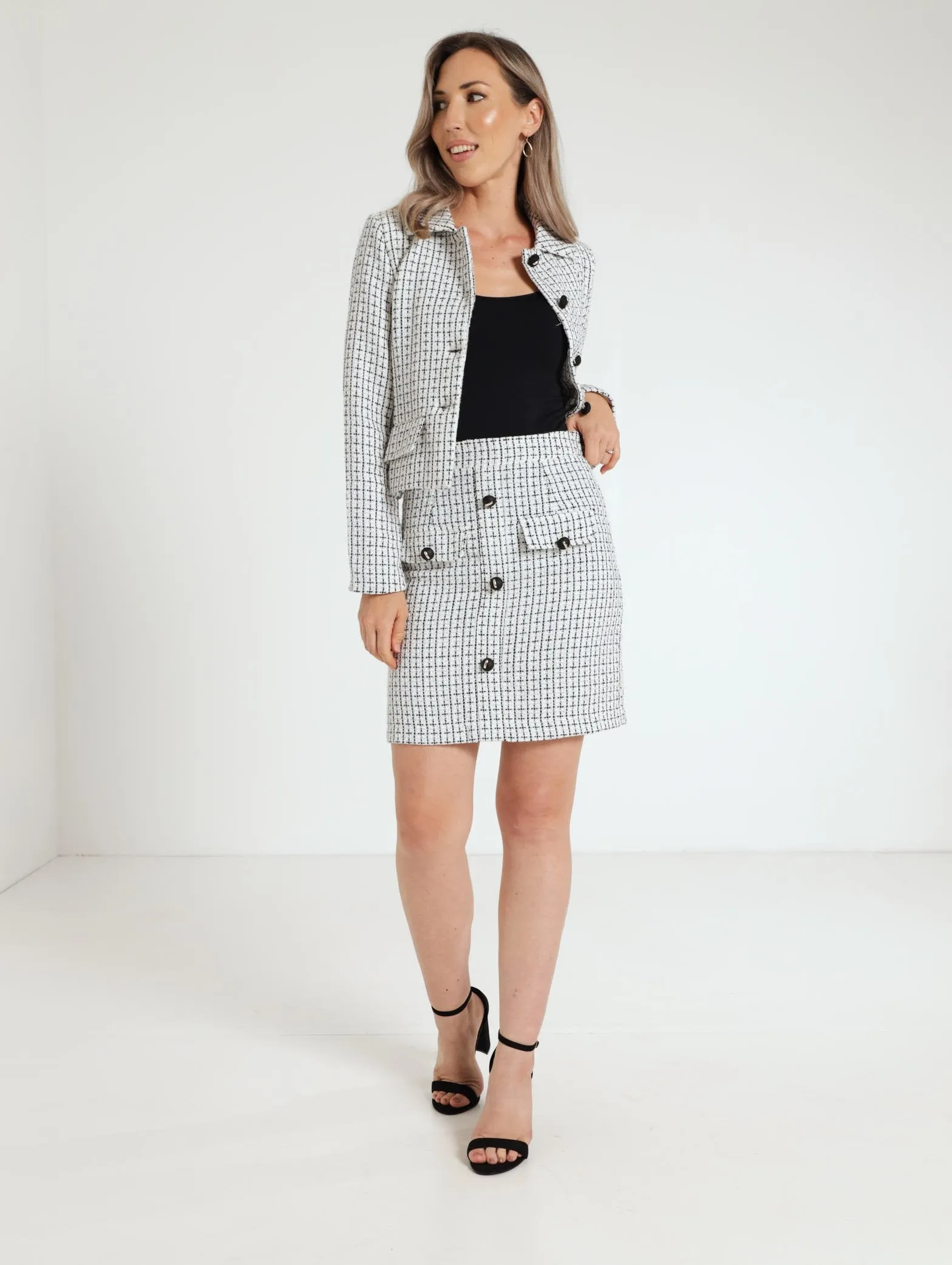 Tweed Pencil Skirt - Cream