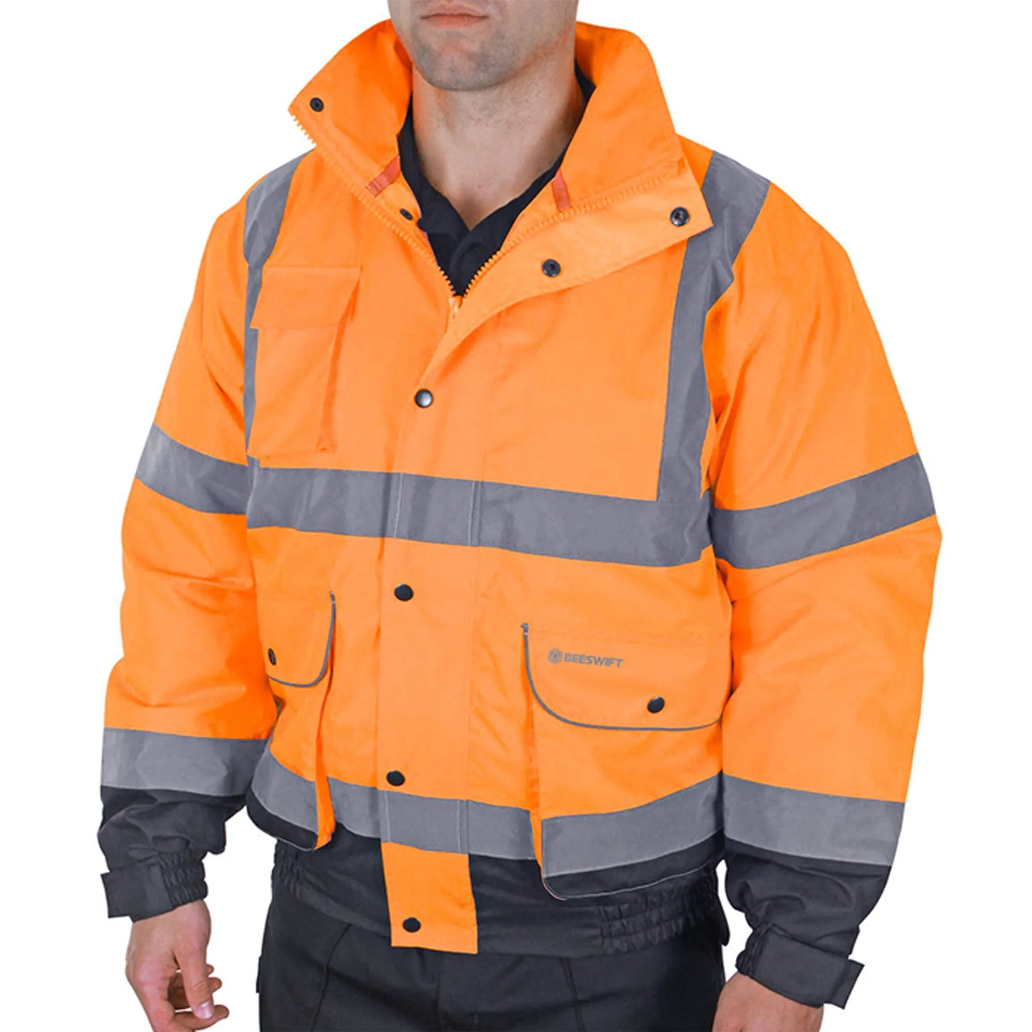 Two-tone Hi-vis Constructor Bomber Jacket - Orange/Navy Blue