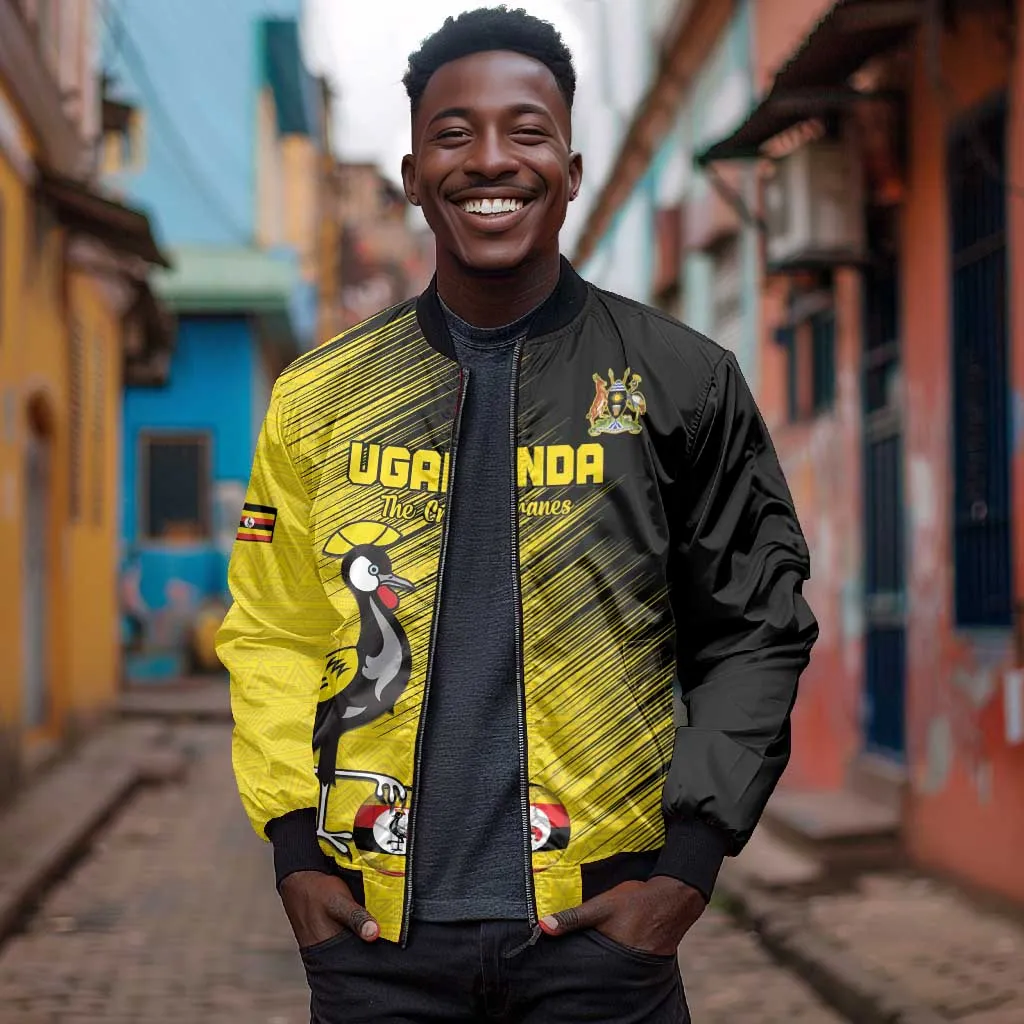 Uganda Football Custom Bomber Jacket African Pattern Mix Grunge Style - Yellow Color LT15