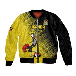 Uganda Football Custom Bomber Jacket African Pattern Mix Grunge Style - Yellow Color LT15