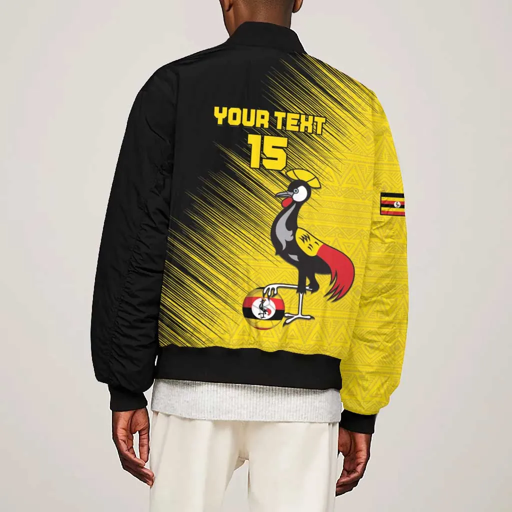 Uganda Football Custom Bomber Jacket African Pattern Mix Grunge Style - Yellow Color LT15
