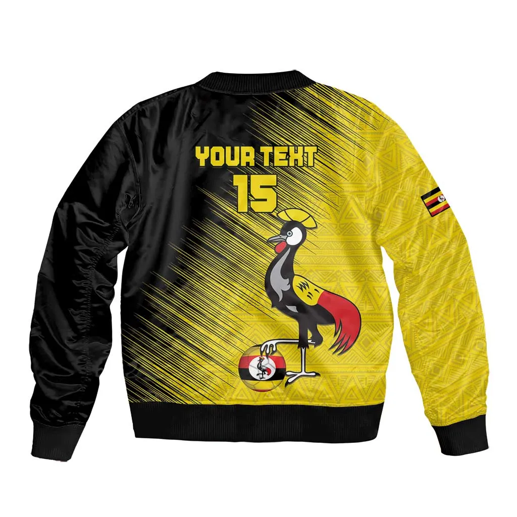 Uganda Football Custom Bomber Jacket African Pattern Mix Grunge Style - Yellow Color LT15