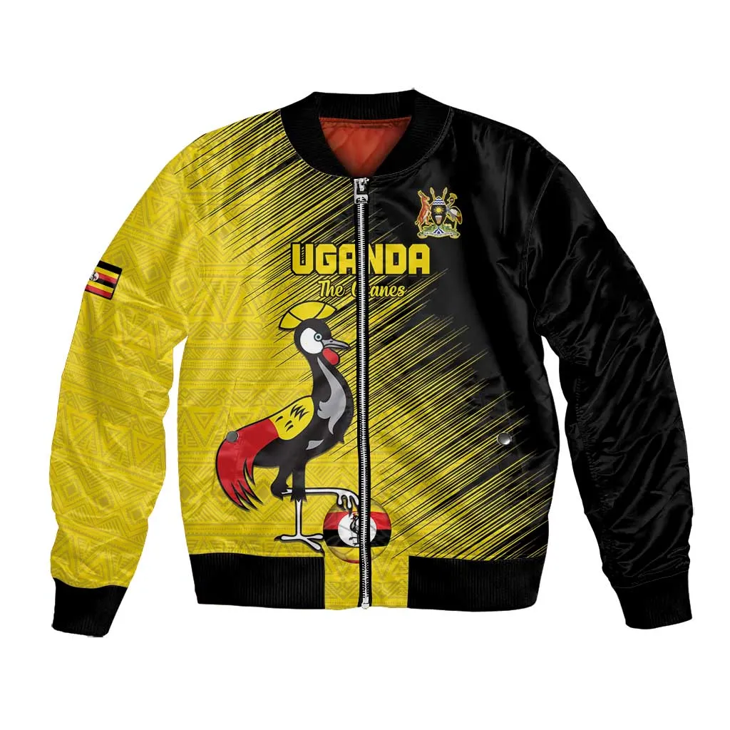 Uganda Football Custom Bomber Jacket African Pattern Mix Grunge Style - Yellow Color LT15