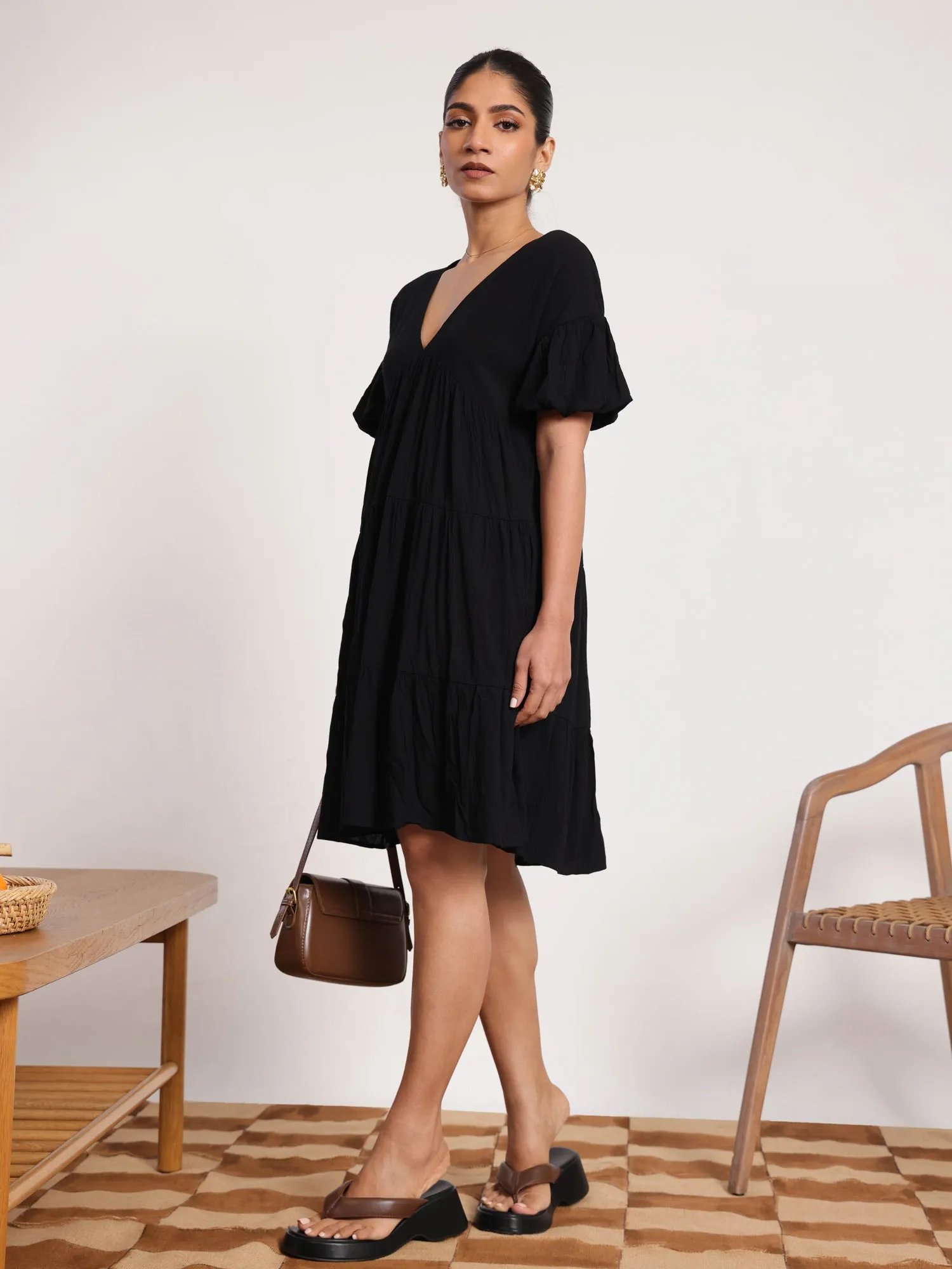 V-Neck Flared Mini Dress