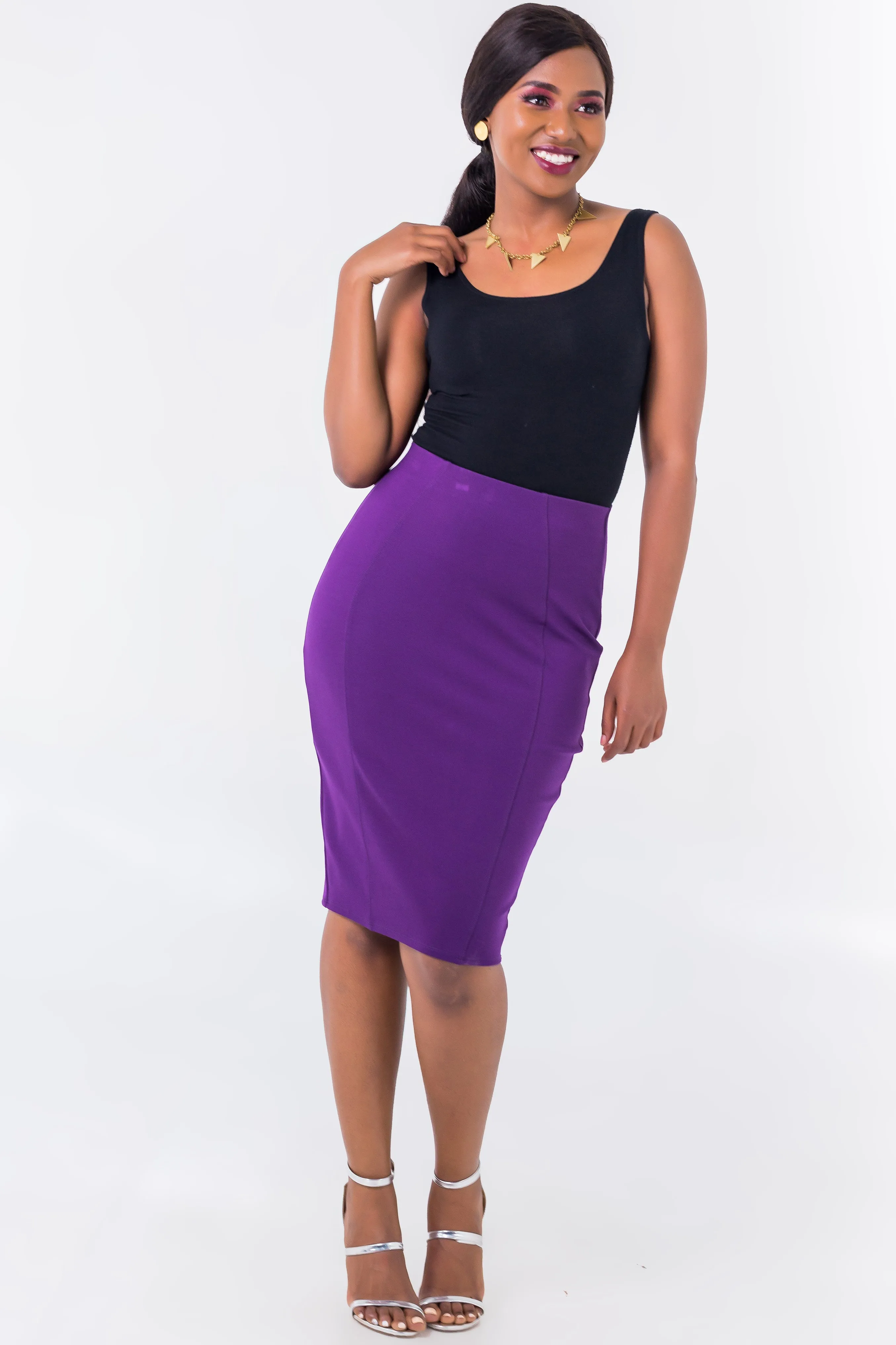 Vivo Panelled Pencil Skirt - Purple