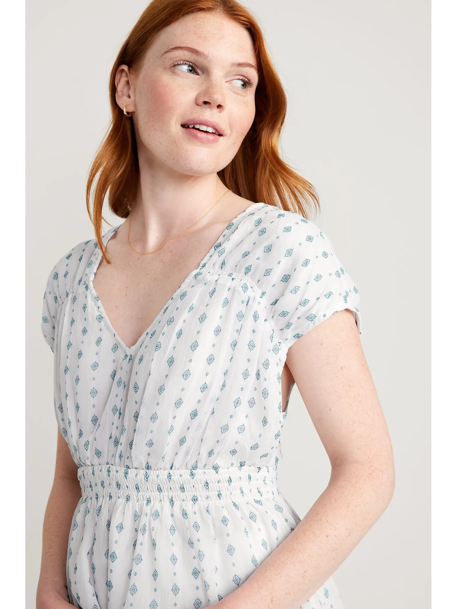 Waist-Defined Printed Dolman-Sleeve Top for Women