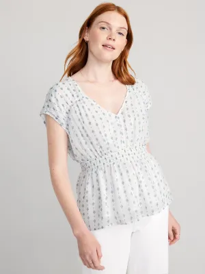Waist-Defined Printed Dolman-Sleeve Top for Women