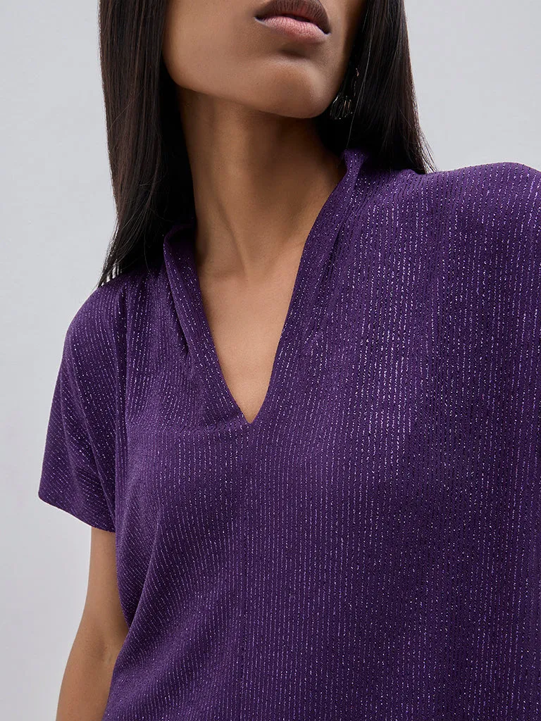 Wardrobe Purple Ribbed Shimmer Blouse
