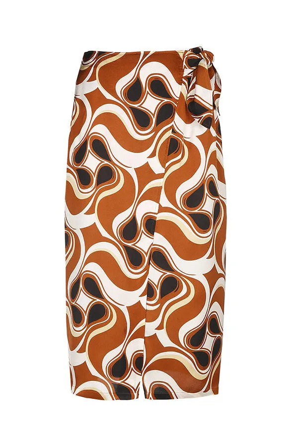 WAVY PRINT SHINY FLOWING MIDI SKIRT