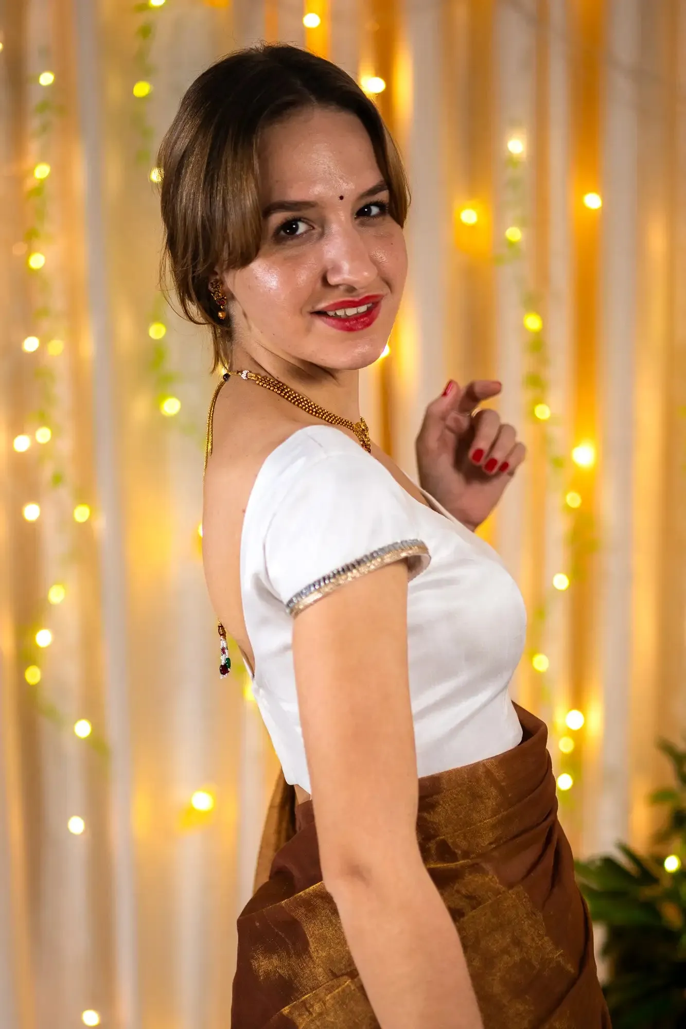 White Cap Sleeve Readymade Blouse