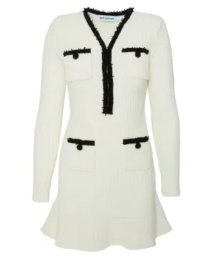 White Pearl Trim Knit Mini Dress