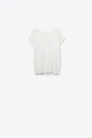 White Short Sleeve Sweater with knitted mesh on the shoulder