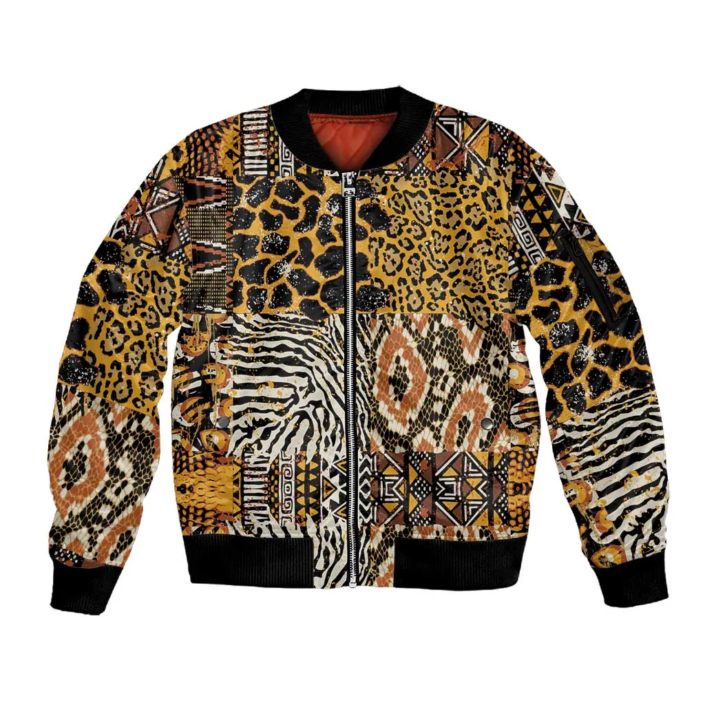 Wild Animal Skins Sleeve Zip Bomber Jacket African Tribal Pattern LT15