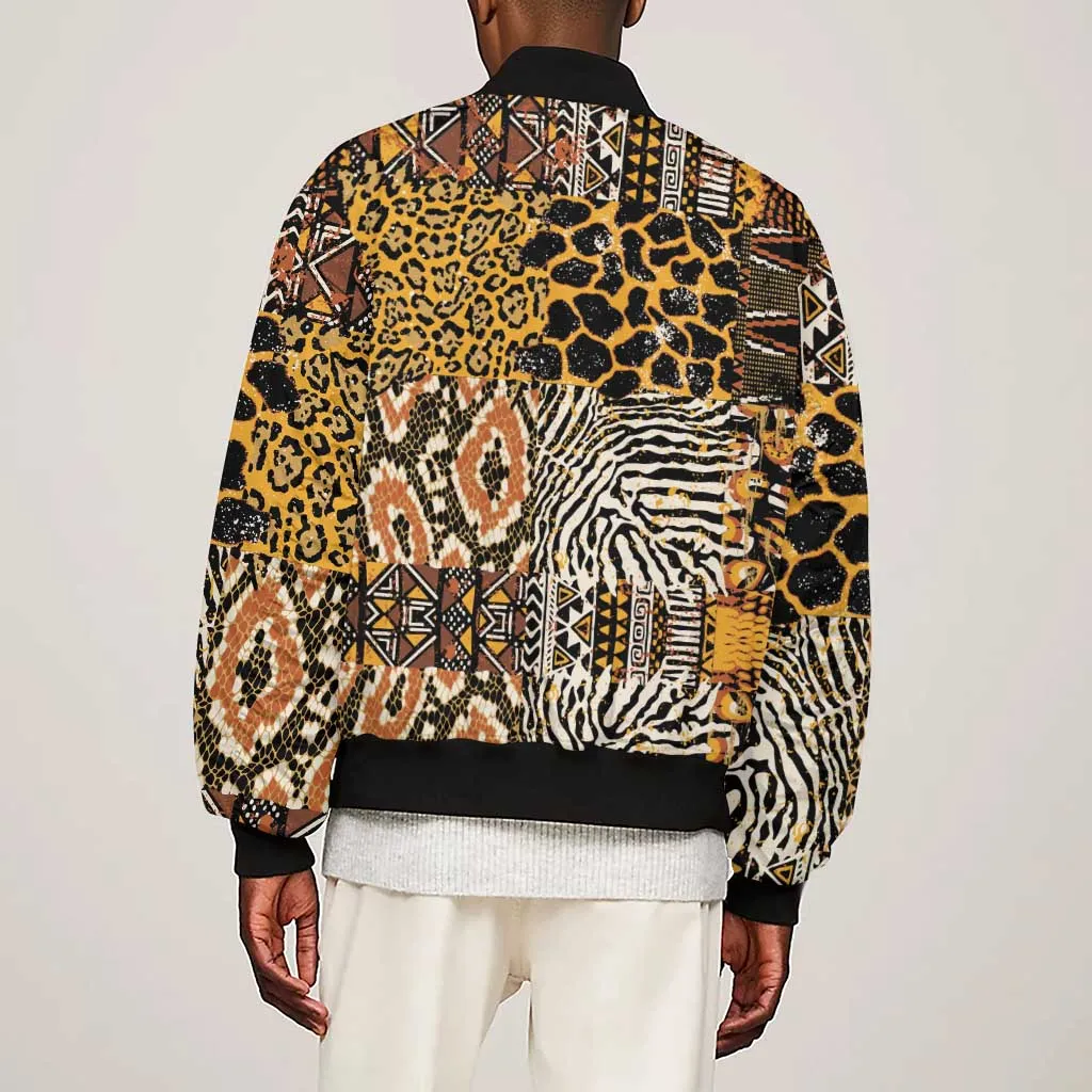 Wild Animal Skins Sleeve Zip Bomber Jacket African Tribal Pattern LT15