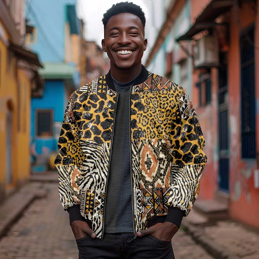 Wild Animal Skins Sleeve Zip Bomber Jacket African Tribal Pattern LT15