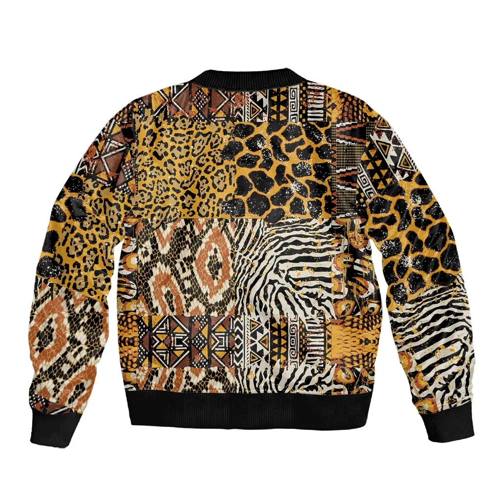 Wild Animal Skins Sleeve Zip Bomber Jacket African Tribal Pattern LT15