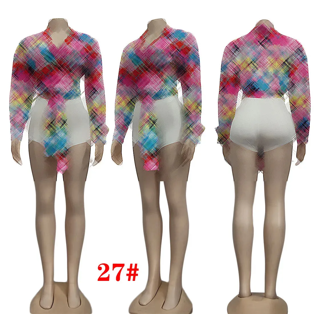Women Blouses Shirts Designer Print Crop Tops Casual Long Sleeve Criss-Cross Shirt Free Ship
