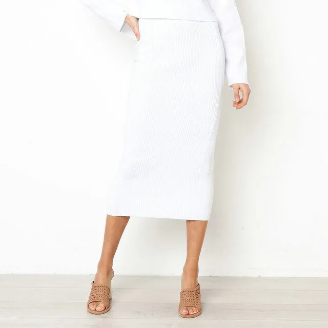 Women Bodycon Elegant Long Skirt Autumn Winter Skirts Womens Sexy Solid High Waist Pencil Skirts Hip Slim Straight Skirt #1108