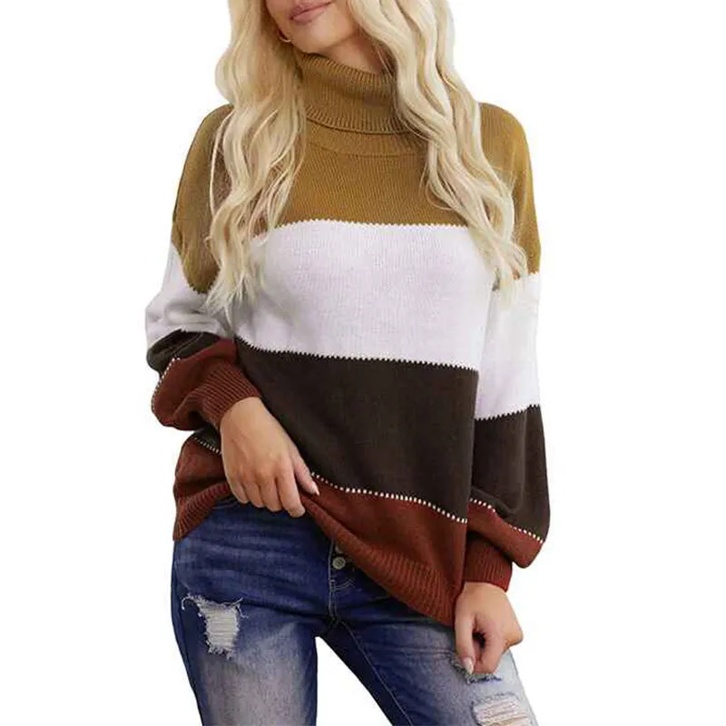 Women Casual Turtleneck Batwing Sleeve Slouchy Oversized Ribbed Knit Tunic Sweaters Pullover K186