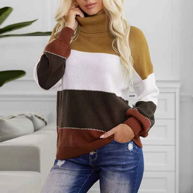 Women Casual Turtleneck Batwing Sleeve Slouchy Oversized Ribbed Knit Tunic Sweaters Pullover K186