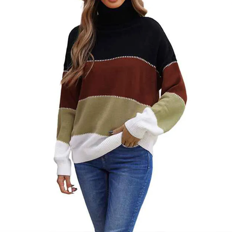 Women Casual Turtleneck Batwing Sleeve Slouchy Oversized Ribbed Knit Tunic Sweaters Pullover K186