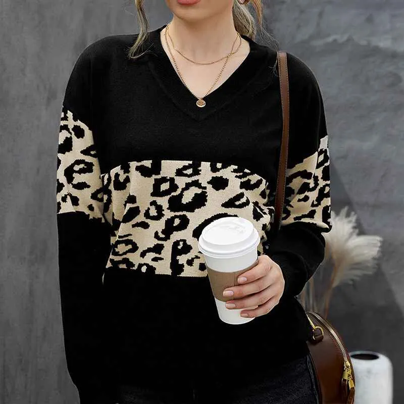 Women High-density Lightweight Chic Knit Pullover Sweaters Tunic Tops Leopard Striped Warm Soft Winter K168