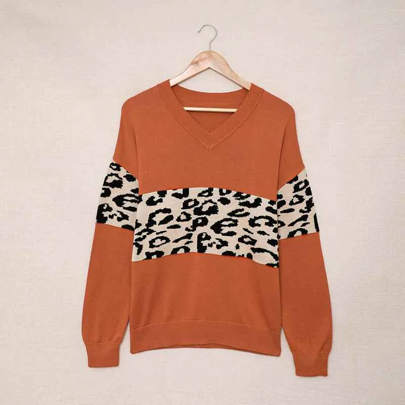 Women High-density Lightweight Chic Knit Pullover Sweaters Tunic Tops Leopard Striped Warm Soft Winter K168