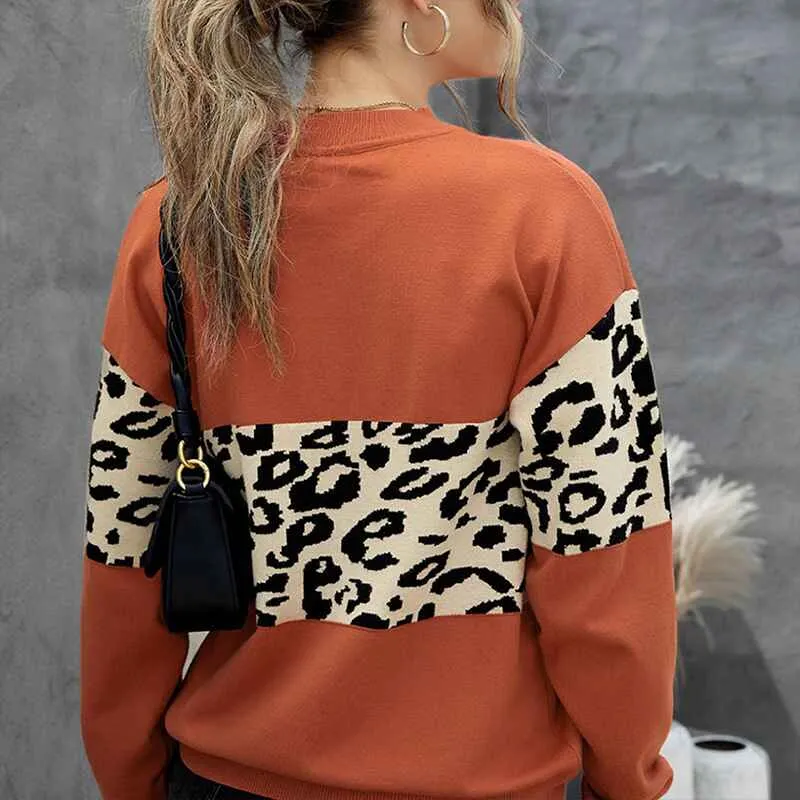 Women High-density Lightweight Chic Knit Pullover Sweaters Tunic Tops Leopard Striped Warm Soft Winter K168