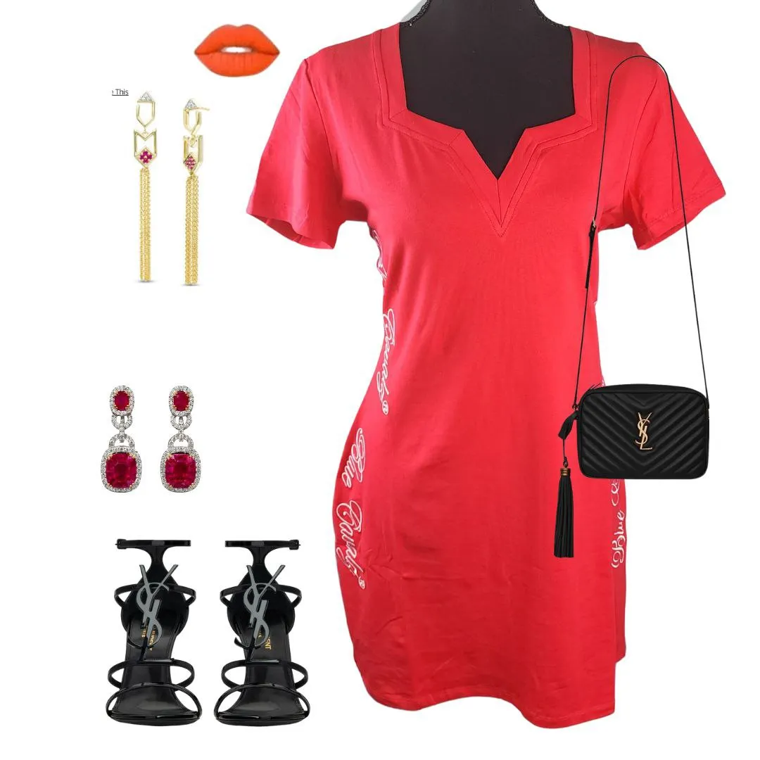 Women Red Square Vneck Bodycon Short Dress