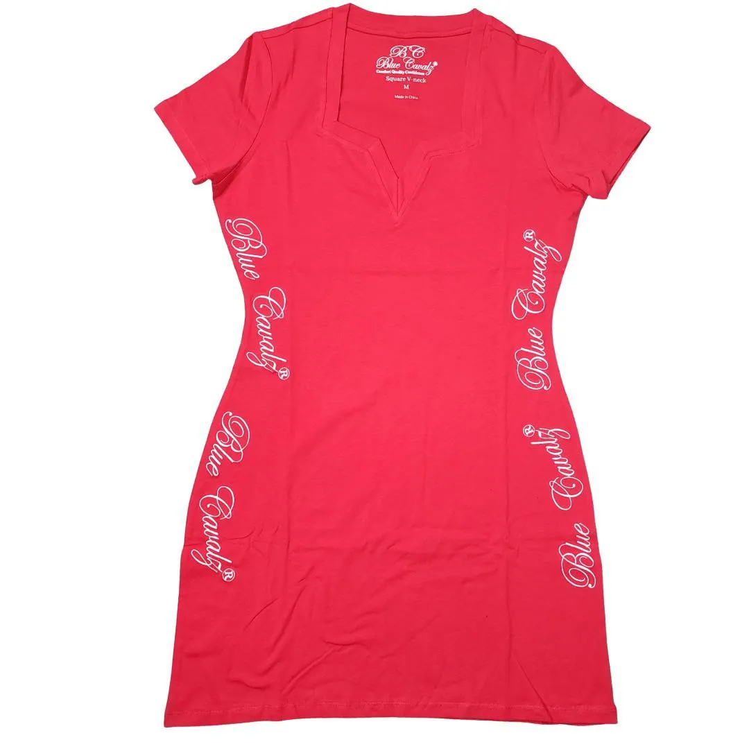 Women Red Square Vneck Bodycon Short Dress