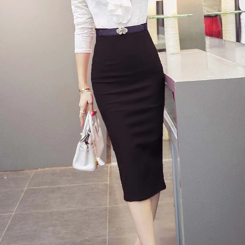 Women Skirt Midi Skirt Open Slit Slim stretch High waist Pencil Skirt Elegant Ladies Skirts 2 Colors
