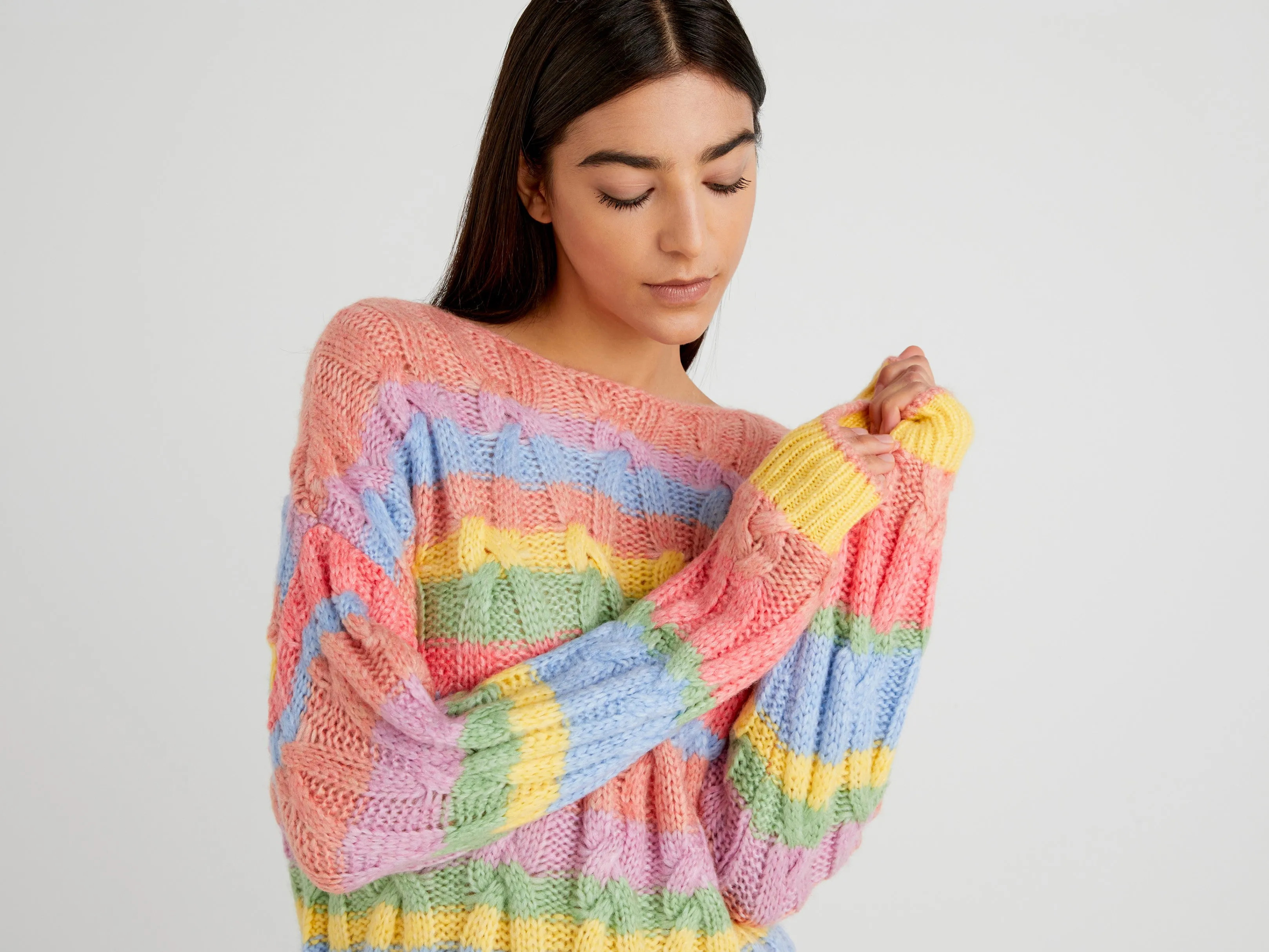Women Striped Boat Neck Sweater