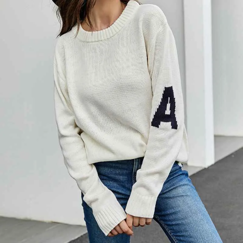 Womens Crew Neck Sweaters Long Sleeve Pullover Knitted Casual Comfy Jumper Tops K581