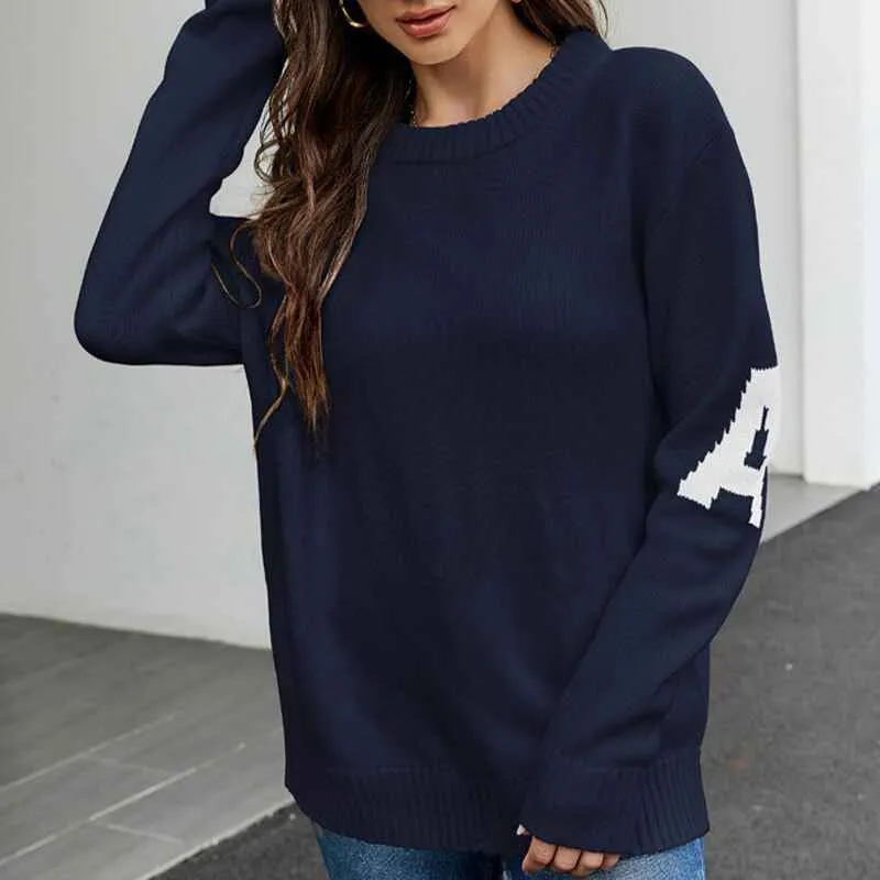 Womens Crew Neck Sweaters Long Sleeve Pullover Knitted Casual Comfy Jumper Tops K581