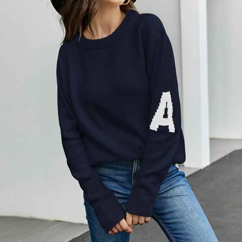 Womens Crew Neck Sweaters Long Sleeve Pullover Knitted Casual Comfy Jumper Tops K581