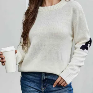 Womens Crew Neck Sweaters Long Sleeve Pullover Knitted Casual Comfy Jumper Tops K581