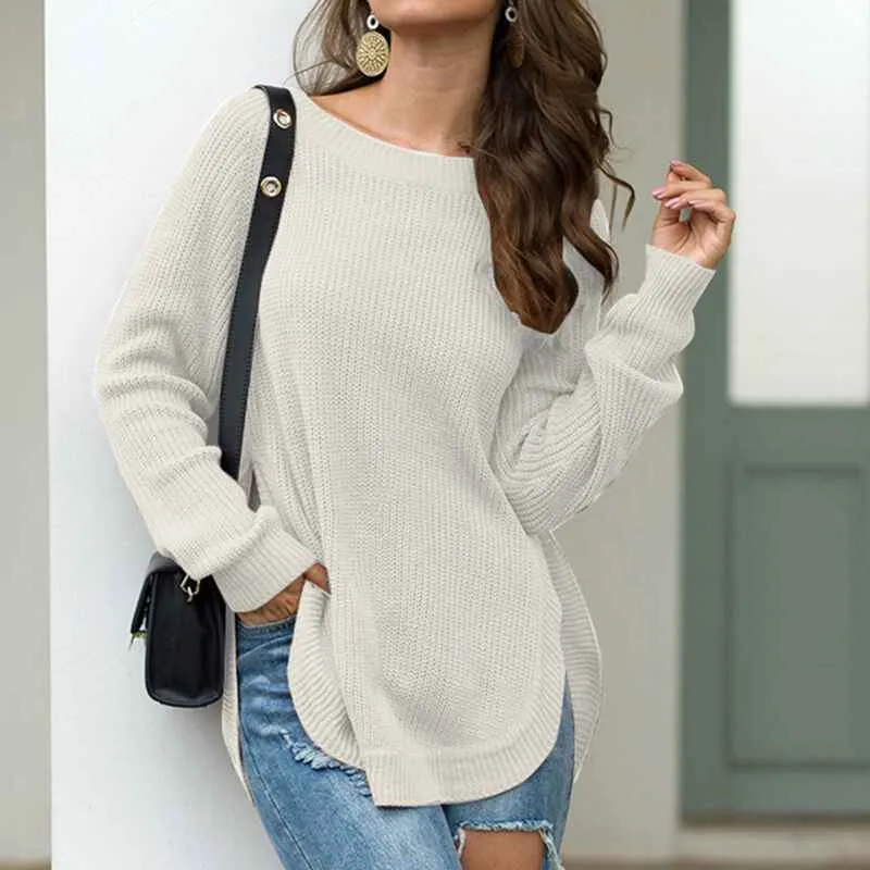 Women's Fall Long Sleeve Side Split Loose Blouses Casual Pullover Tunic Tops K294