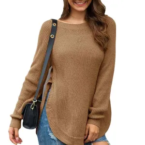 Women's Fall Long Sleeve Side Split Loose Blouses Casual Pullover Tunic Tops K294