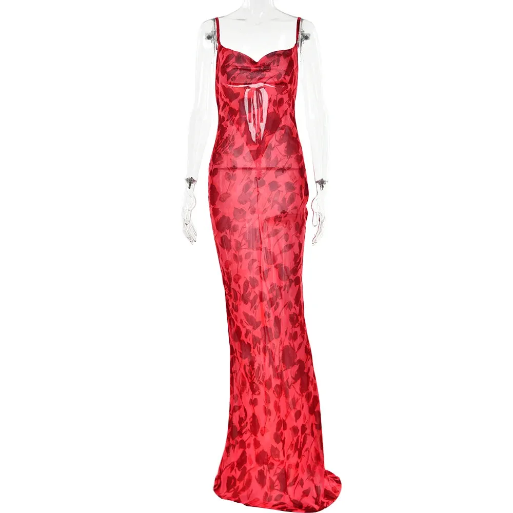 Women's Leopard Print V-Neck Sexy Bodycon Long Dress Lace Up Spaghetti Straps Backless Party Dresses